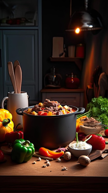 Photo goulash une soupe ou un ragoût de viande et de légumes assaisonné de paprika