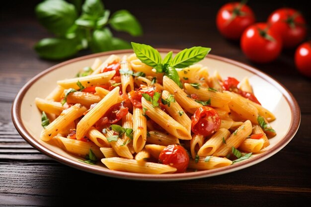 Gourmet délicieux pasta italien penne avec tomate et son