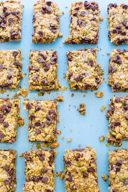 Gourmet sans gluten mais barres aux noix et pépites de chocolat.