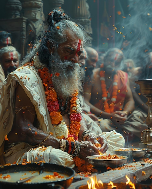 Photo des gourous exécutant des rituels élaborés