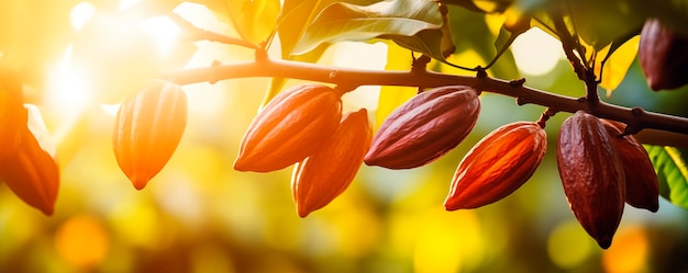 Des gousses de cacao sur l'arbre avec un espace de copie généré