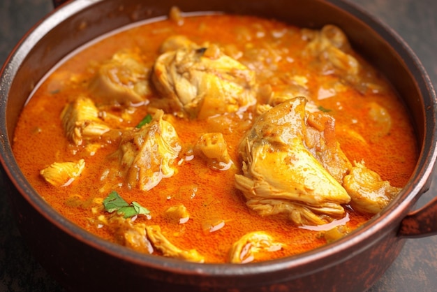 Goût exotique Poulet au curry rouge préparé dans le style culinaire musulman