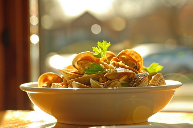 Le goût de l'Italie Linguine authentique de palourdes dans une sauce de vin blanc