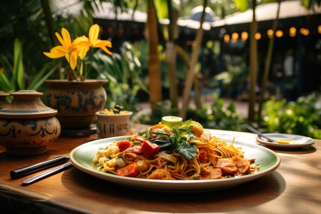 Goûtez à une délicieuse cuisine asiatique sur la terrasse d'un café AR 32