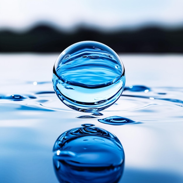 Une goutte bleue tombe sur l'eau