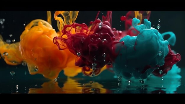 Photo une goutte colorée de liquide est dans l'eau