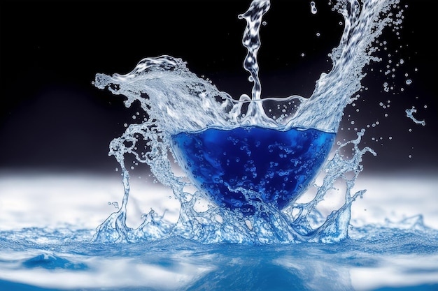 Une goutte d'eau bleue est versée dans un verre.