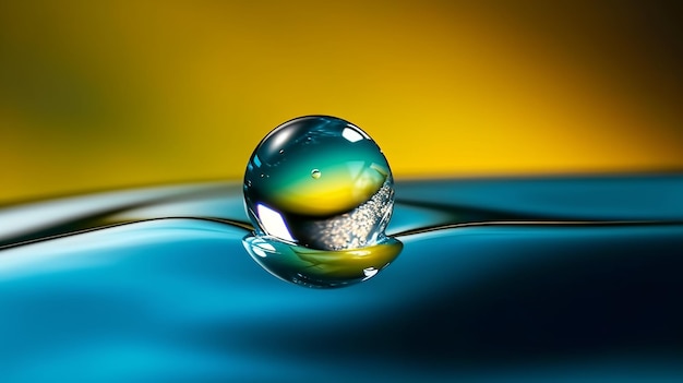 Une goutte d'eau bleue et jaune