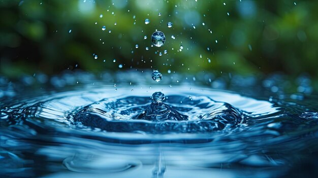 Photo une goutte d'eau bleue tombant de la surface