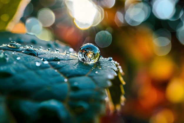 une goutte d'eau sur le dessus d'une feuille