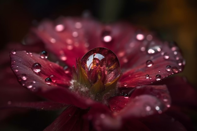 Une goutte d'eau est sur une fleur