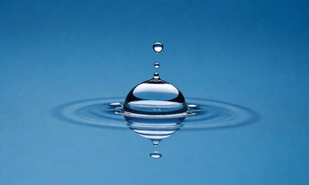 Photo une goutte d'eau est sur le point de tomber une goutte de l'eau un liquide bleu abstrait une bulle d'éclaboussure claire