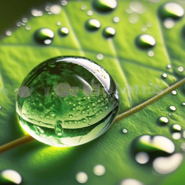 Goutte d'eau de feuille verte sur fond vert bokeh flou concept de jour de la terre