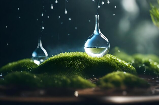 Goutte d'eau sur une feuille verte avec des gouttes d'eau