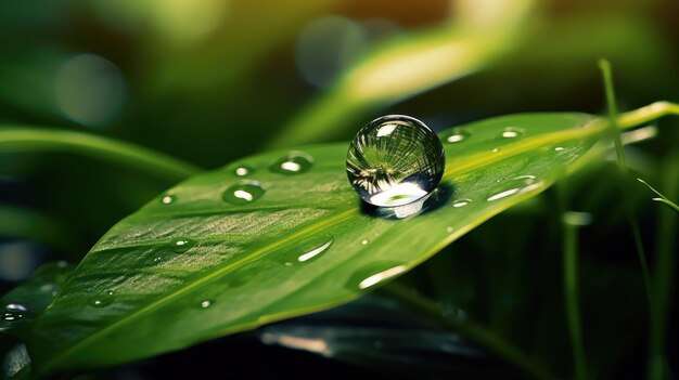 Une goutte d'eau sur une feuille verte