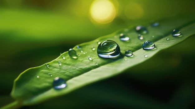 Une goutte d'eau sur une feuille verte