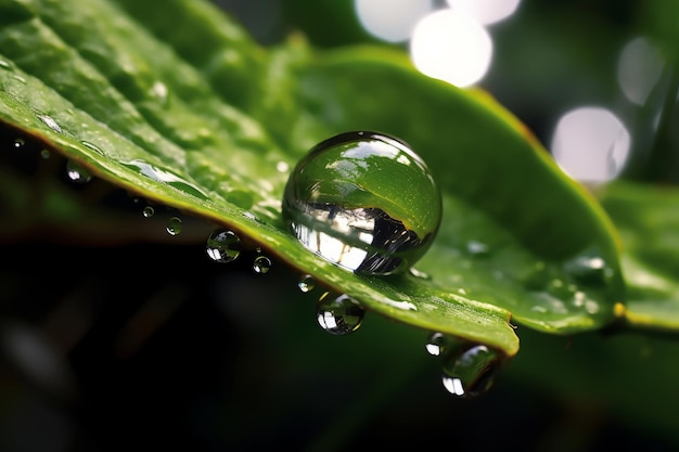 Une goutte d'eau sur une feuille verte