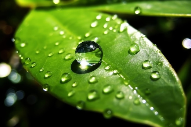 Une goutte d'eau sur une feuille