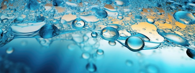 Goutte d'eau en gros plan avec des couleurs réfléchissantes Goutte de l'eau scintillante arrière-plan bleu dynamique AI Génératif