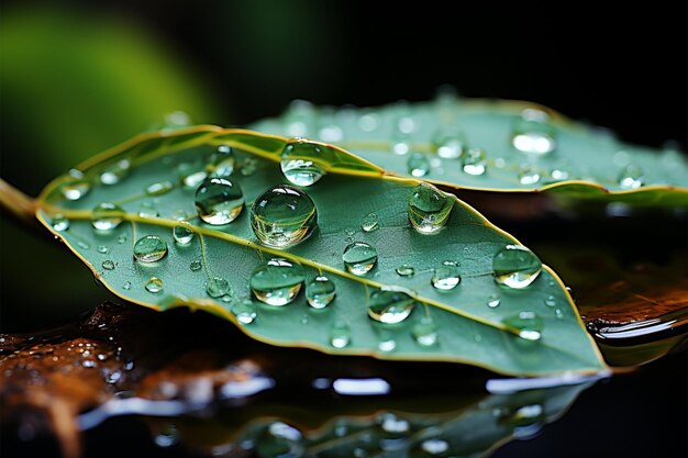 Goutte d'eau magique macro sur la chute des feuilles