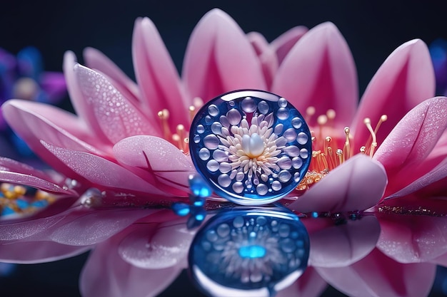 une goutte d'eau avec le nom du lotus