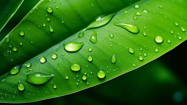 Goutte d'eau de pluie sur une feuille verte en gros plan à l'arrière-plan naturel