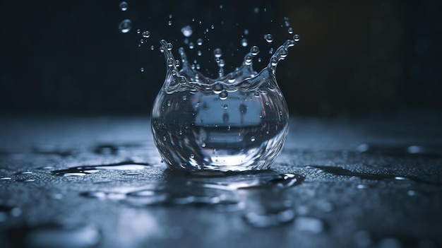 Une goutte d'eau tombe dans une flaque d'eau.