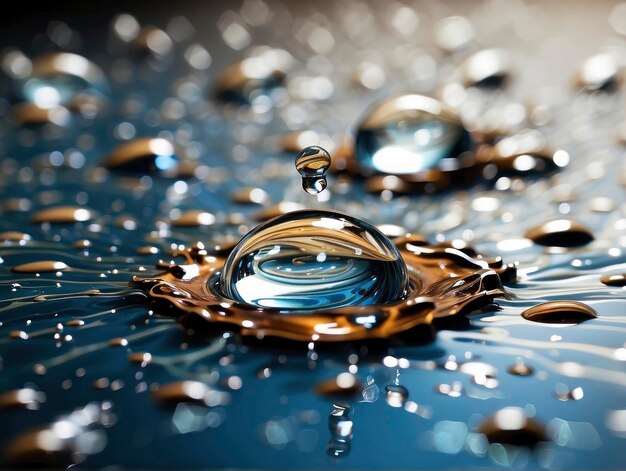 une goutte d'eau tombe d'une feuille sur une surface d'eau