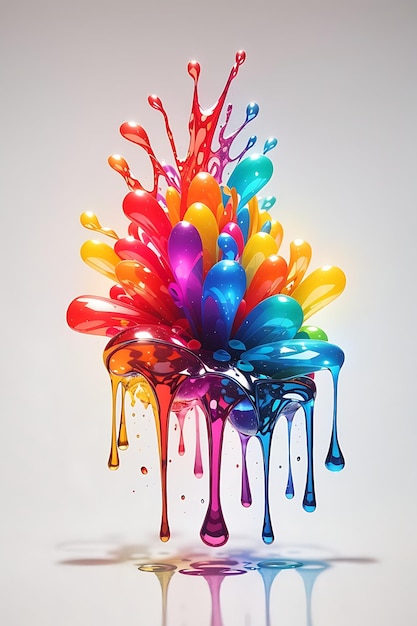 Goutte d'encre néon arc-en-ciel multicolore sur fond blanc