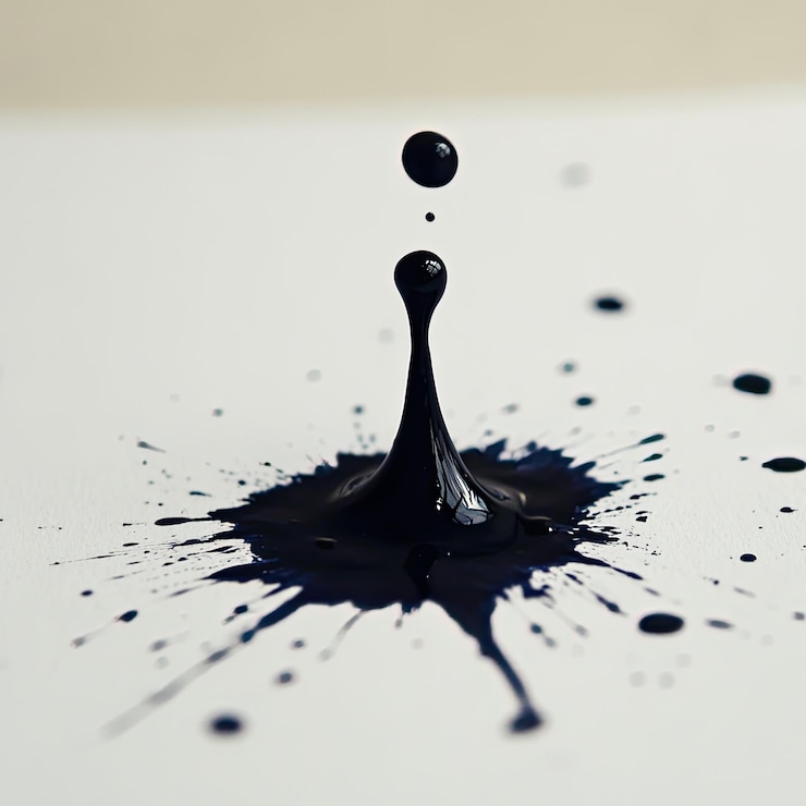 Photo une goutte d'encre noire sur du papier blanc s'étendant élégamment pour former un motif abstrait minimaliste avec des détails au niveau macro soulignant la beauté de la simplicité et du contraste