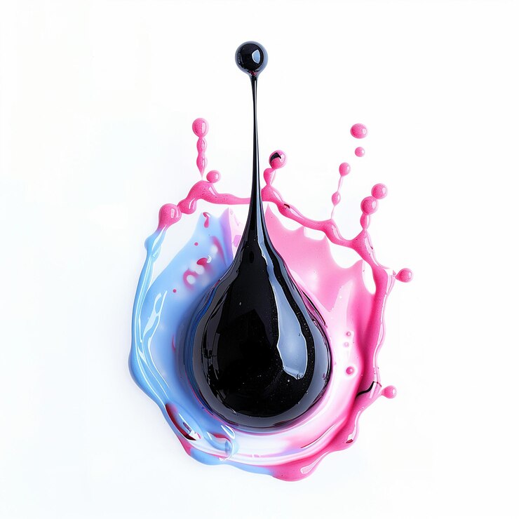 Photo une goutte d'encre noire mouillée se transforme en bleu lagon et en lilas