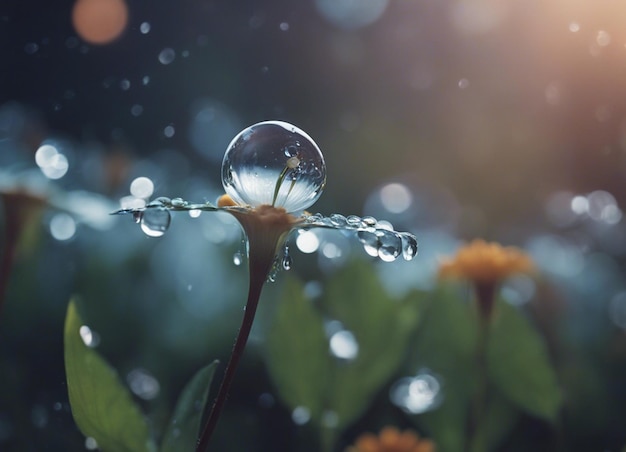 Une goutte de pluie nourrissant la fleur de belles fleurs avec des gouttes d'eau