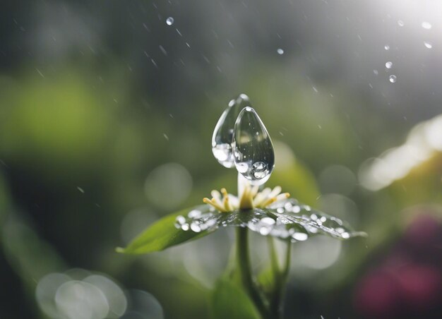 Une goutte de pluie nourrissant la fleur de belles fleurs avec des gouttes d'eau