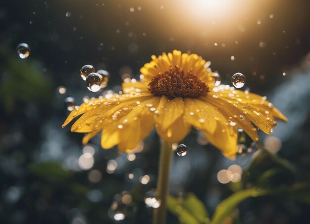 Une goutte de pluie nourrissant la fleur de belles fleurs avec des gouttes d'eau