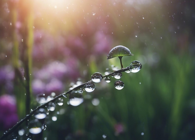 Une goutte de pluie nourrissant la fleur De belles fleurs avec des gouttes d'eau