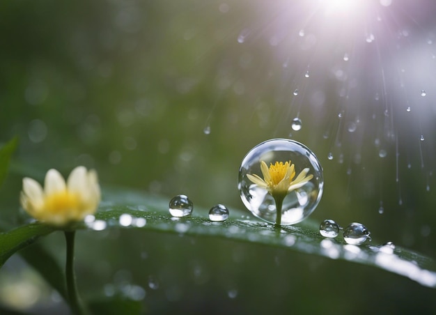 Une goutte de pluie nourrissant la fleur De belles fleurs avec des gouttes d'eau