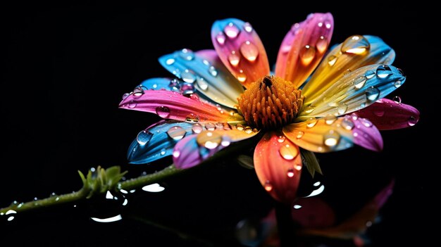 Photo une goutte de pluie vibrante reflète la beauté de la nature, une seule fleur