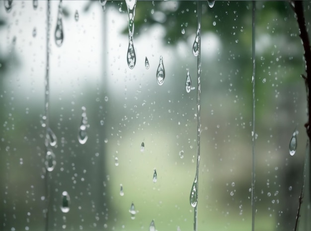 Photo goutte de pluie sur la vitre avec fond d'arbre