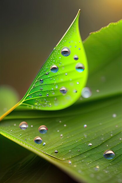 Goutte de rosée sur une feuille verte