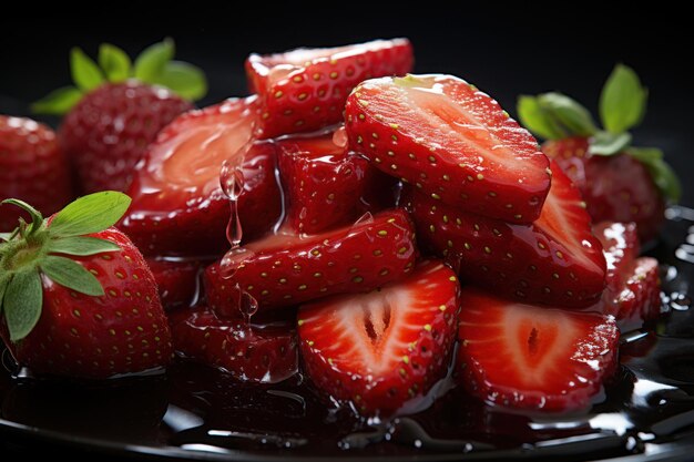 Des gouttelettes d'eau captivantes à la fraise sur une IA générative à la fraise