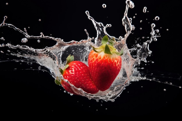 Des gouttelettes d'eau captivantes à la fraise sur une IA générative à la fraise