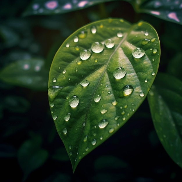 Gouttelettes d'eau sur les feuilles vertes après la pluie Fond naturel