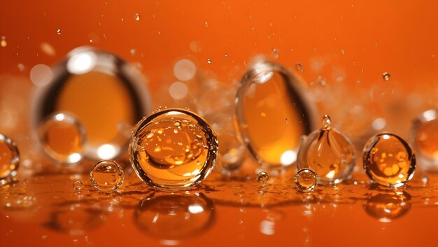 Gouttelettes d'eau réalistes sur fond d'écran design fond orange