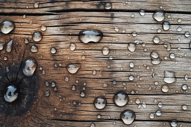 Gouttelettes d'eau sur une surface en bois
