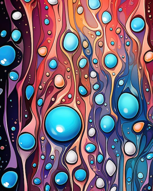 Gouttelettes d'eau sur une surface vibrante avec un arrière-plan coloré capturé de près AI générative