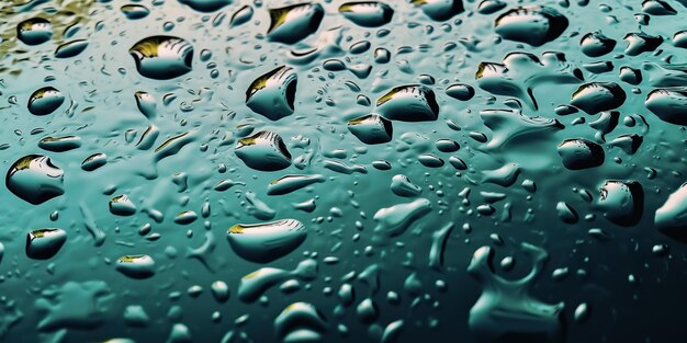 Les gouttelettes d'eau tombent sur la surface transparente de l'eau à la lumière du soleil.