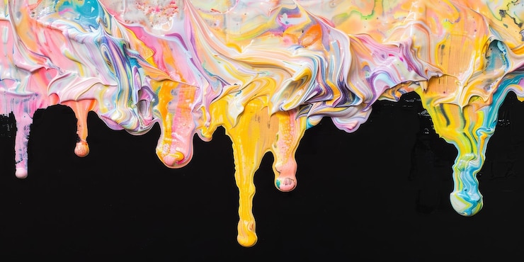 Photo des gouttes de couleur coulant sur un fond noir solide