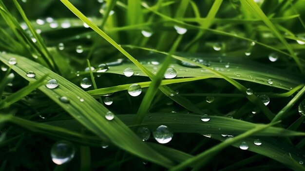 Gouttes d'eau sur les brins d'herbe