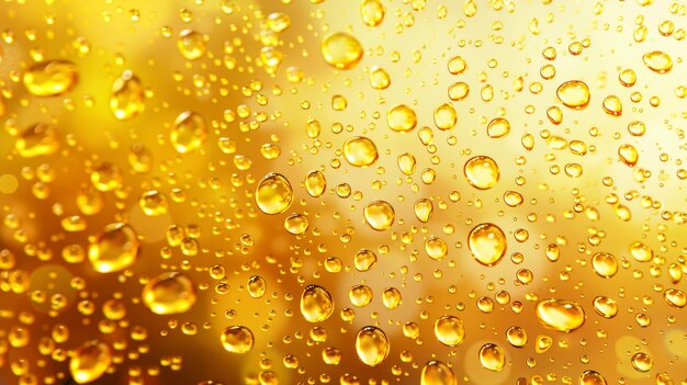 Gouttes d'eau de condensation ou de bière sur fond de verre jaune Gouttes de pluie sur la fenêtre Texture humide abstraite Suc froid ou champagne Boisson alcoolisée dans un verre de vin