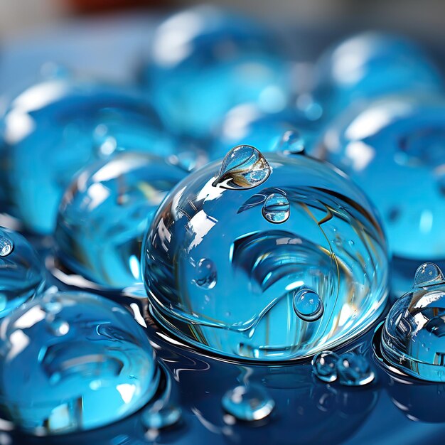 Photo des gouttes d'eau sur du verre nuances bleues vue rapprochée de perles de verre bleu boules de verre bleues gouttelettes d'eau